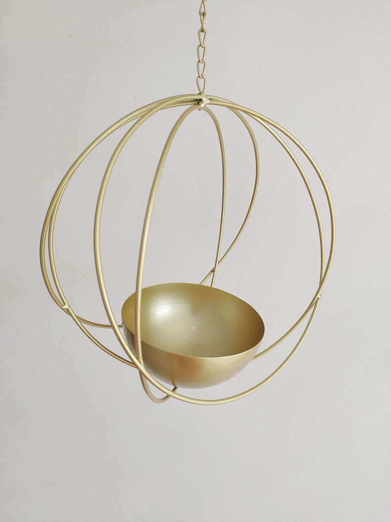 RISEON Boho Gold Metal Plant Hanger,Metal Geometric Hanging Planter, Modern Planter, Mid Century Air Plant Holder Stand, Minimalist Planter for Indoor Outdoor Home Wedding Decor - Image 3